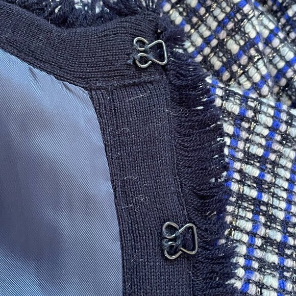 J.Crew XXS Tweed Fringe Lady Jacket – Chic Bouclé Blazer - Black Blue Silver - Picture 7 of 14